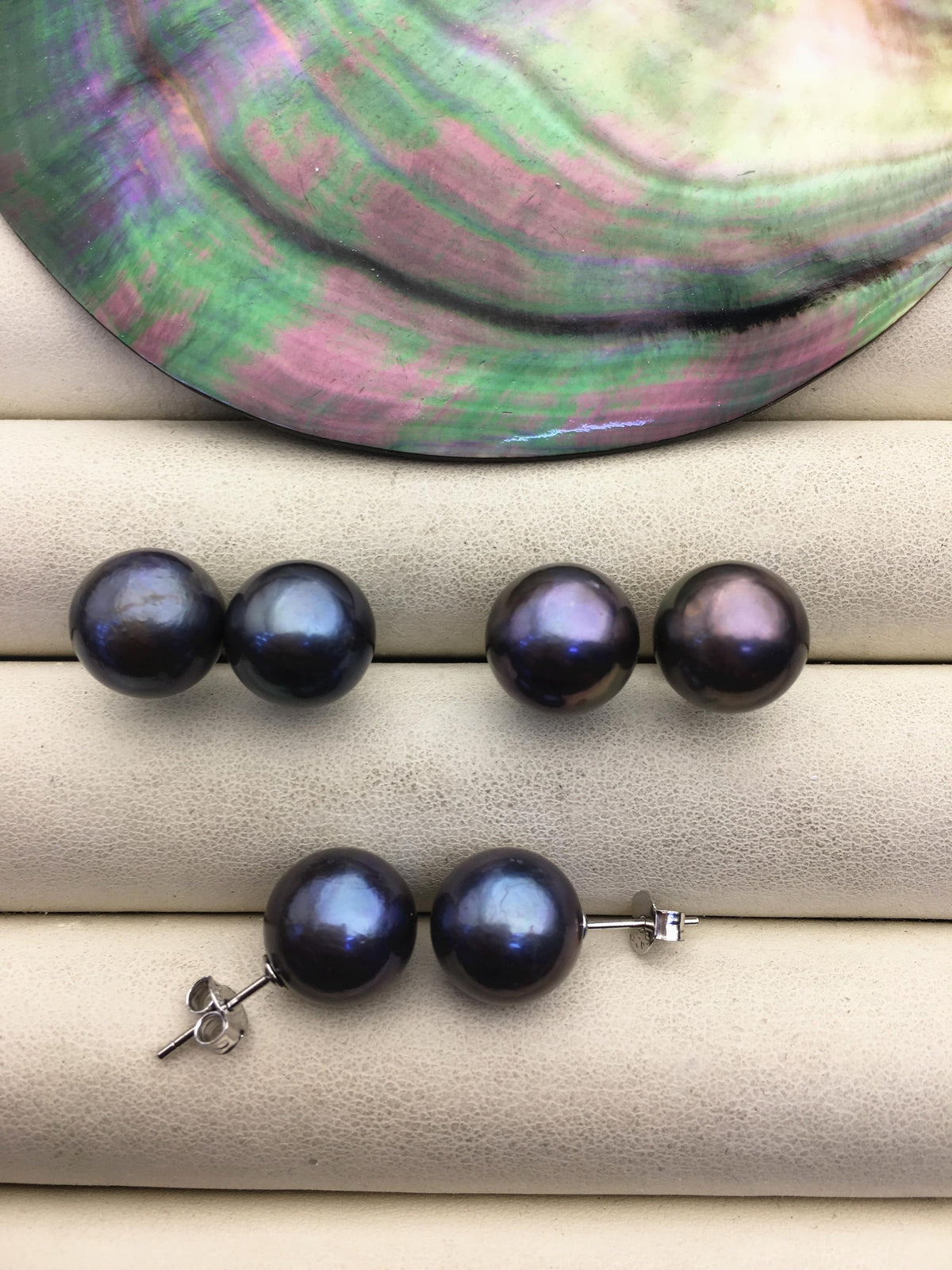 1 pair AA+ 11-12mm black round edison pearl stud earrings, S925 Sterling Silver stud earrings, wedding pearl earrings, SE3-T9-7