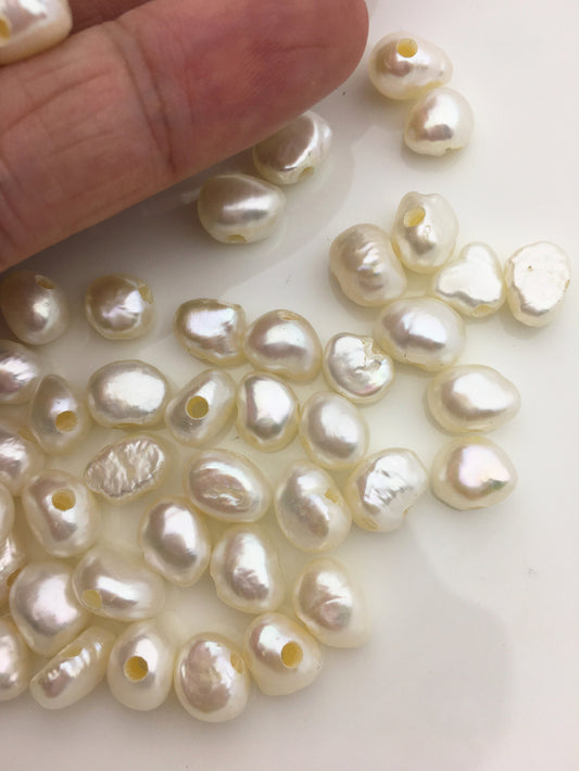 30pcs AA 7.4-8.3mm white nugget freshwater pearls, 2.2mm large hole, irregular pearl, Cultured Pearl Beads, Loose Pearls Bulk Supplies, LM8-2A-9