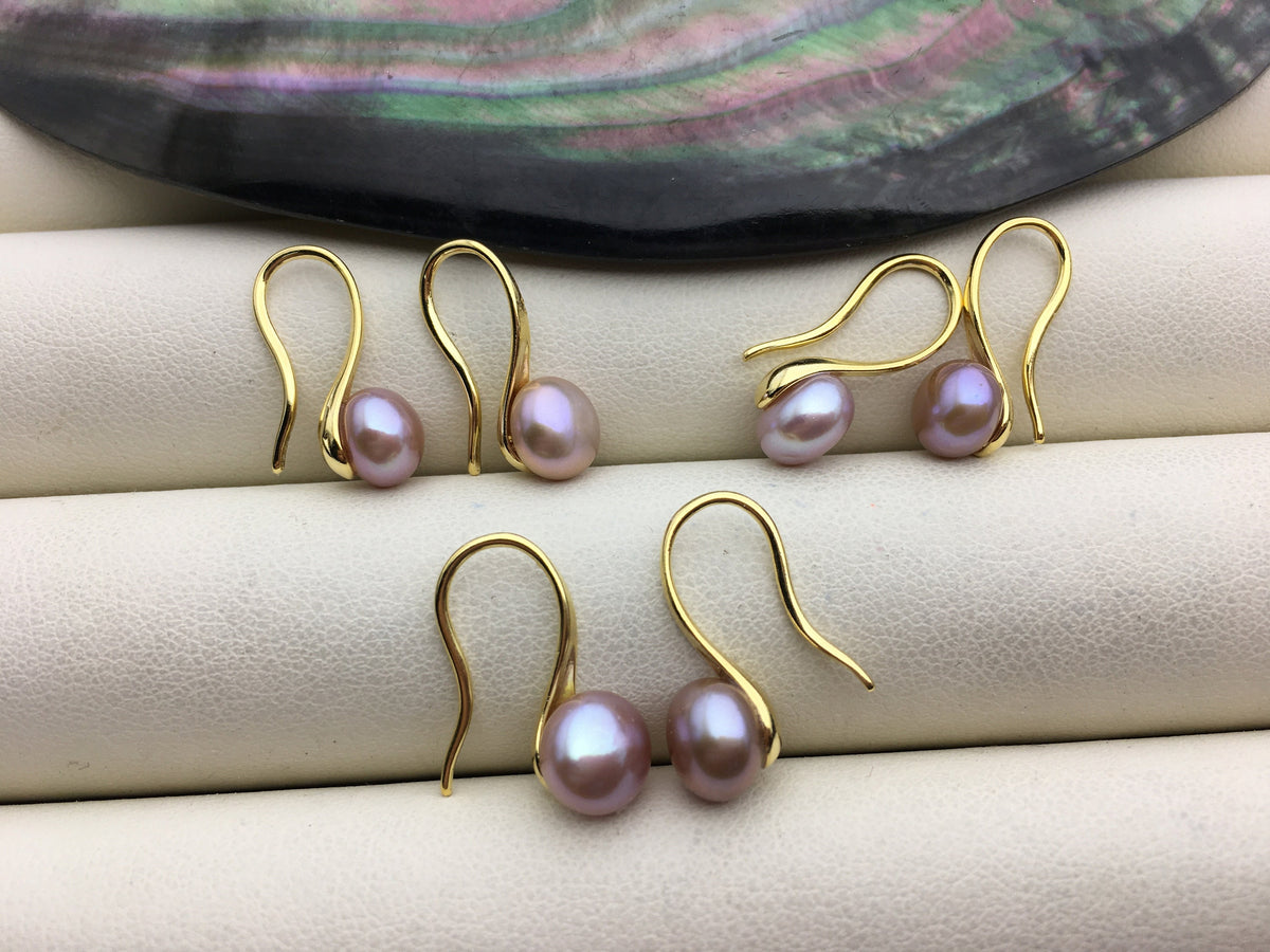 3 pairs purple High-heeled pearl dangle earrings,AAA 6-7mm pearl,button round pearl earrings for women,SE3-T33