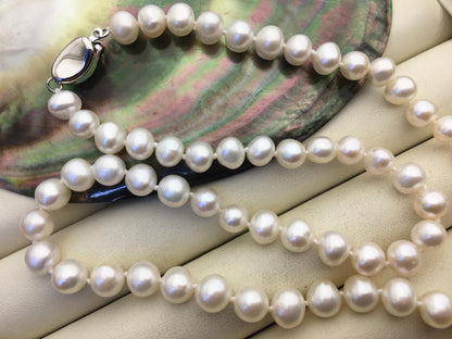 17.5 inches AA+ 6.5-7.3mm white near round potato freshwater Pearl necklace,genuine freshwater Pearl necklace, NPN1-062