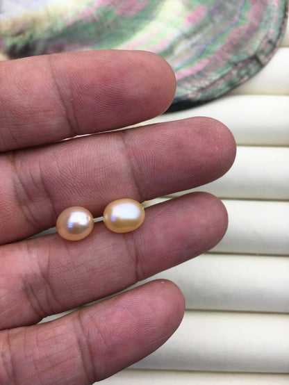 5 pairs AAA 7.5-8mm pink orange rice freshwater pearls,LR8-3A-8