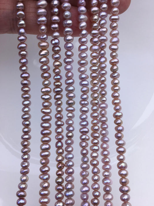 AA+ 4.5-5mm tiny purple button round freshwater pearls,Rondelle pearl Beads,white loose pearl strands,SM4-2A-2