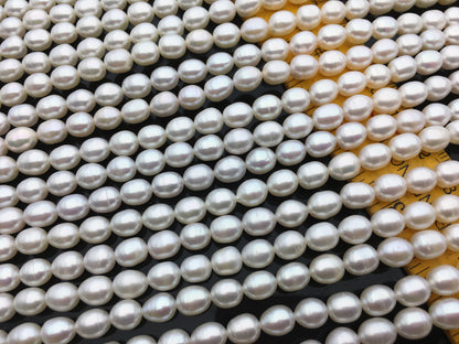 AA+ 5.7-6.3mm*7-7.6mm white oval rice freshwater pearls,diy pearl beads,gift for her,Christmas,LR6-2A-2