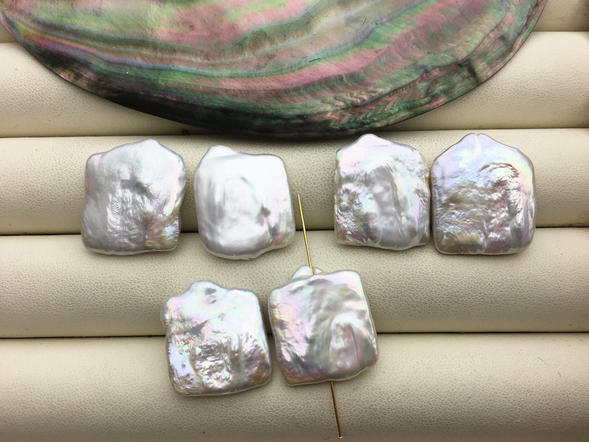 1 pair AA+ 18-20x22-25mm little Tail Big White Rectangle Freshwater Pearl White loose Beads Piar, 0.9mm through hole, ZS-103-37-63