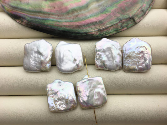 1 pair AA+ 18-20x22-25mm little Tail Big White Rectangle Freshwater Pearl White loose Beads Piar, 0.9mm through hole, ZS-103-37-63
