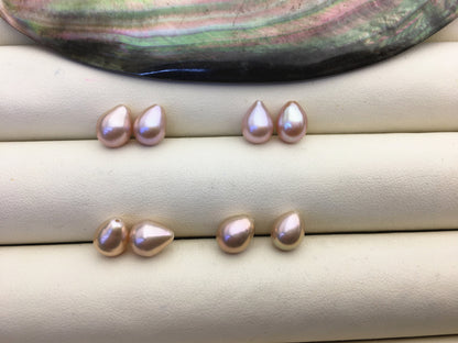2 pairs AAA 6.5-7.2mm light purple teardrop freshwater pearls pairs,half hole,LR6-3A-11