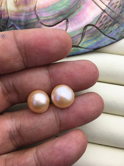 AAA 11.5-12mm big pink peach nugget baroque Pearl Stud Earrings, freshwater pearl earrings, classic pearl studs, SE1-069-32