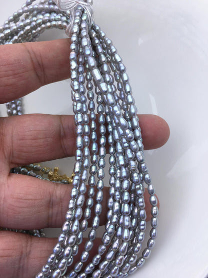 16+2'' AA+ 3-4mm tiny gray rice freshwater Pearl necklace, genuine freshwater Pearl necklace, Natural Pearl Necklace, NPN1-T50