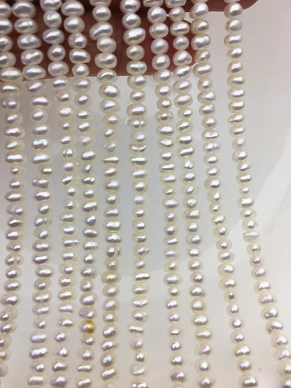 AA+ 4.5-5mm tiny White button round potato freshwater pearls, Rondelle pearl Beads, white freshwater pearl, loose strands, SM4-2A-1