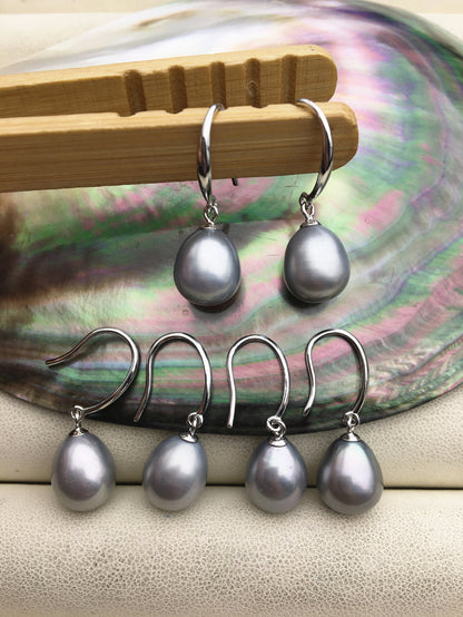 9mm white/gray/yellow/black oval rice pearl dangle earrings,S925 Sterling Silver pearl earrings,pearl for women,SE3-077