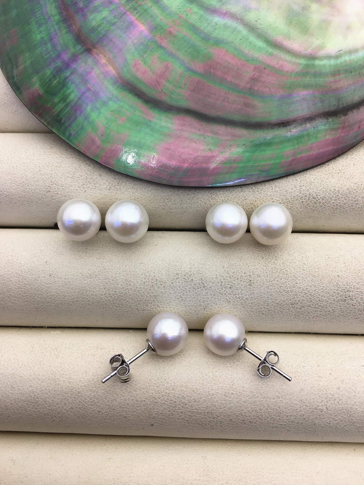 AAA 9-9.5mm White Round Fresh Water pearl stud earrings, Bridal Earrings-Wedding Jewelry-Bridal jewelry-Birthday gift, SE3-090