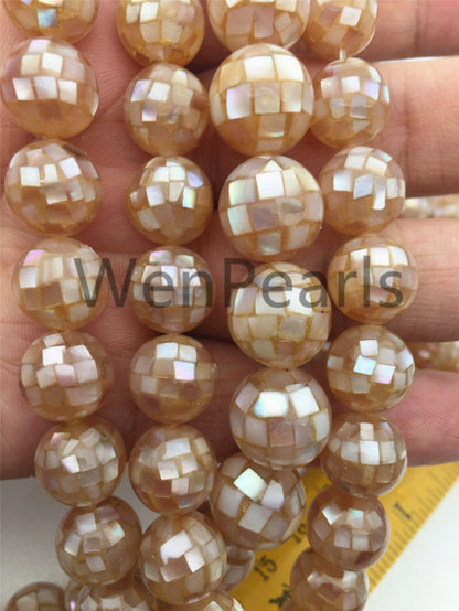 4pcs 10/12/14/16mm Pink Mosaic Shell Beads,GSHE-001-8