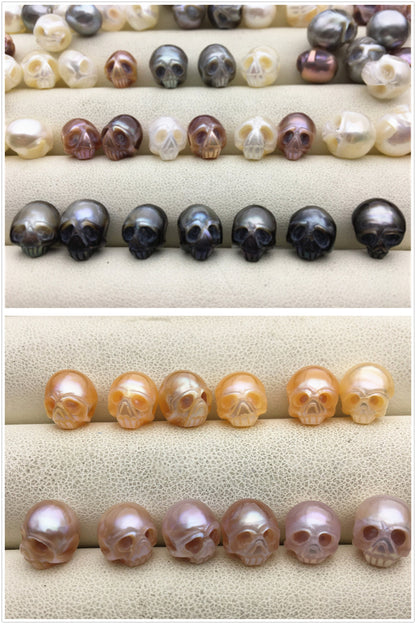 50% OFF 1pc AAA White/Pink/Purple/Gray/Black 7-11mm HandMade Carved Skull Freshwater Pearl Beads For necklace pendant earrings, CAC-006