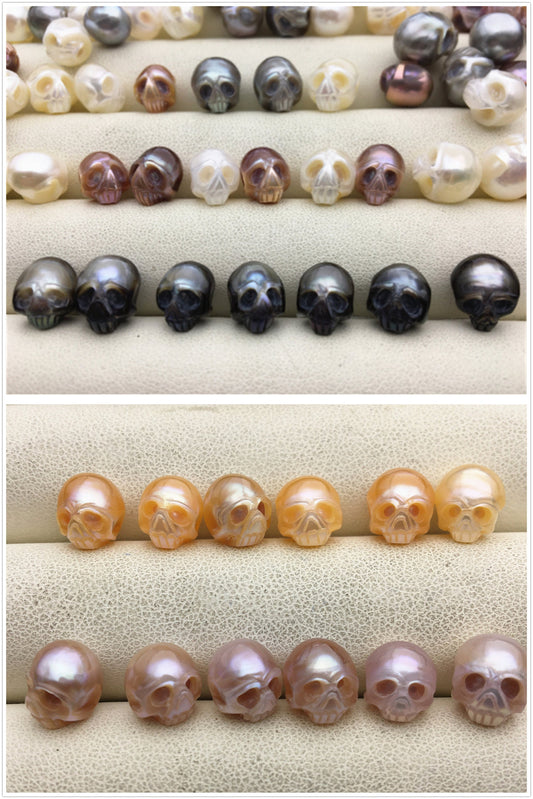 50% OFF 1pc AAA White/Pink/Purple/Gray/Black 7-11mm HandMade Carved Skull Freshwater Pearl Beads For necklace pendant earrings, CAC-006