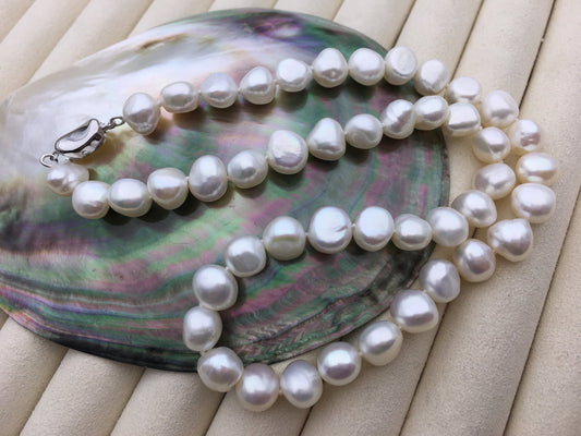 high luster!AAA 18'' 9-10mm White Nugget Pearl necklace,pearl necklace, NPN1-086