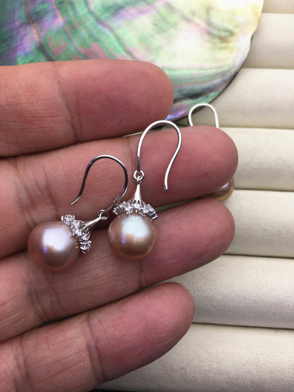 AAA 11-12mm natural purple drop edison pearl dangle earrings, S925 Sterling Silver earrings, wedding pearl earrings, SE3-T9-72