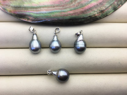 1pc 8-10mm Long Tail Drop Tahitian Pearl Pendant, Sterling silver Pendant, natural color sea pearl, pearl necklace - NC1-024