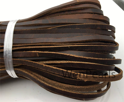 6mmx2mm Flat crazy-horse Oil Leather Cord, Soft Leather, Select Length, pull-up leather, Wholesale, Distressed Matte Finish, LC6-300