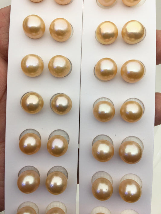 2 pairs AAA 10-10.5mm orange round freshwater pearls pair,half hole,RP10-3A-2