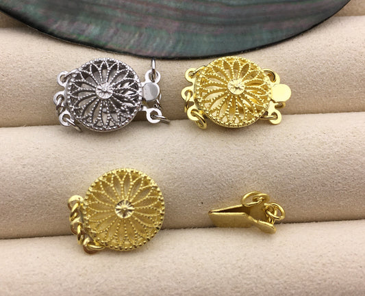 1pc 11.5mm Three Rows 925 sterling silver flower clasp, 3 strand clasp, push-in pearl clasp, necklace clasp, fashion jewelry findings, ASL-CL-023