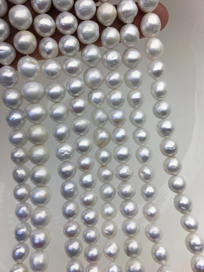 AA 8-9mm white baroque near round freshwater pearls, large hole, loose pearl beads material, gift for her necklace, Cultured pearl, RP8-T1