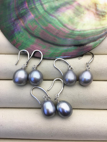 1 pair AAA 9-9.5mm gray rice pearl dangle earrings,SE3-T35