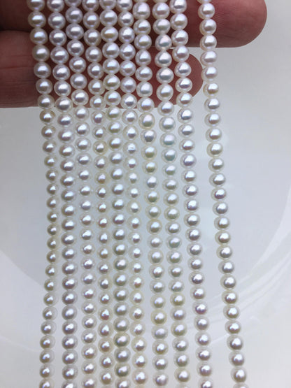 AAA 4-4.5mm white button near round freshwater pearls, 4mm seed pearl, white round pearl, full strand, pearl wholesale, RP4-3AY-GJ-2