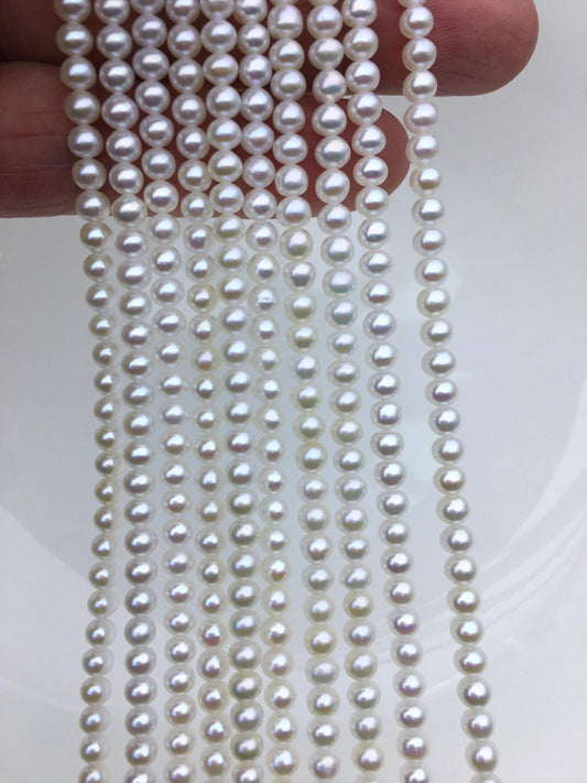 AAA 4-4.5mm white button near round freshwater pearls, 4mm seed pearl, white round pearl, full strand, pearl wholesale, RP4-3AY-GJ-2