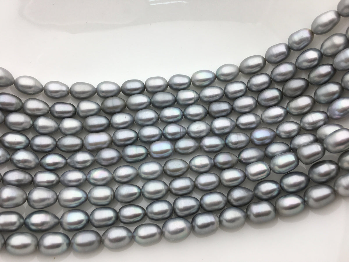 AA+ 8.4-9.3x11-13mm Gray long rice Freshwater pearl, for leather pearl necklace, Cultured pearl, white oval pearl necklace, LR9-T9