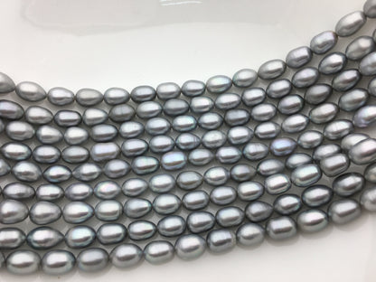 AA+ 8.4-9.3x11-13mm Gray long rice Freshwater pearl, for leather pearl necklace, Cultured pearl, white oval pearl necklace, LR9-T9