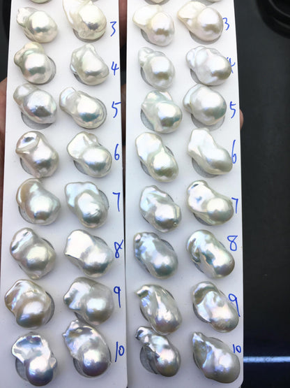 1 pair AAA 12-15x18-24mm White Flame ball Pearl Pairs - large Baroque freshwater pearl pairs, Fire Ball Pearl, FL15-3A-8-47