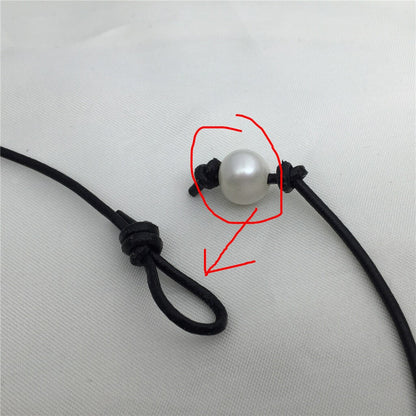 2.99 one necklace, Leather Big Pearl Choker, Pearl Leather Necklace, White Freshwater pearl, Birthday gift, Black Leather Pearl necklace, Le1-003