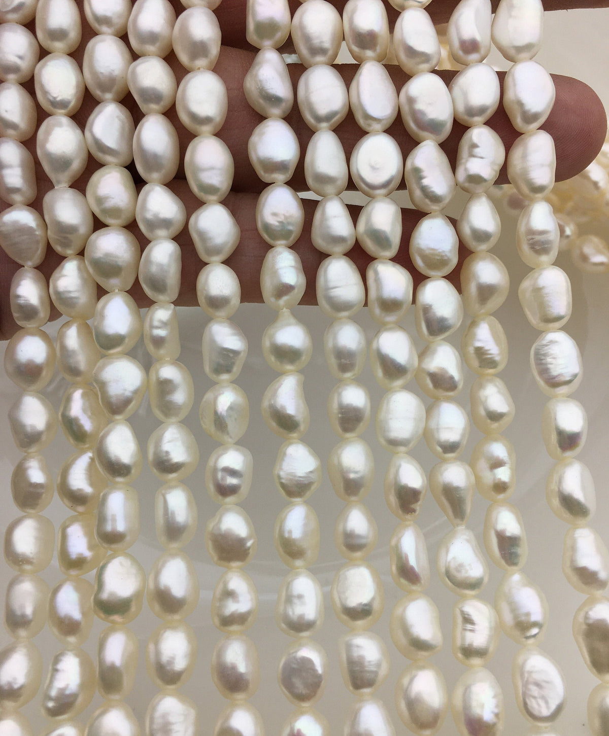 AAA 6.5-7.3mm white nugget freshwater pearls,irregular nugget freshwater pearl strand,LM7-3A-4