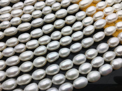 AA+ 8.4-9.3x11-13.5mm long rice Freshwater pearl, for leather pearl necklace, Cultured pearl, white oval pearl necklace, LR9-3A-90