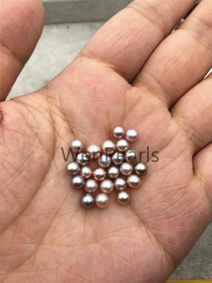 5pcs AAA 4.5-5mm pink/purple seed pearl bead, small freshwater round loose pearl wholesale, tiny pearl supply, half hole, no hole, RP4-3A-3