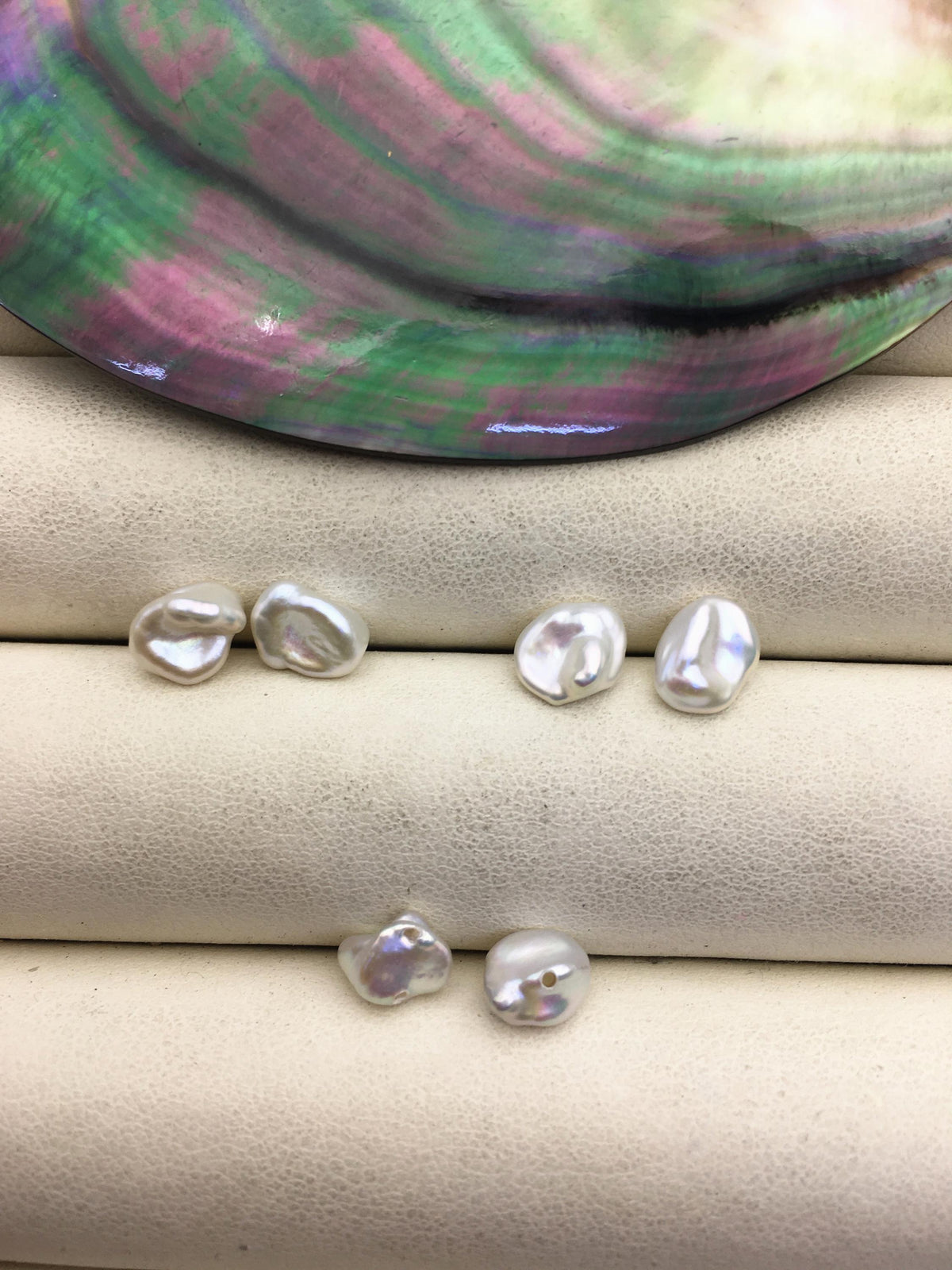 2 pairs AAA 6-7mm White keshi pearls Pair, for make stud earrings, half hole, loose pearl beads, very high luster, ZS-127-62-2