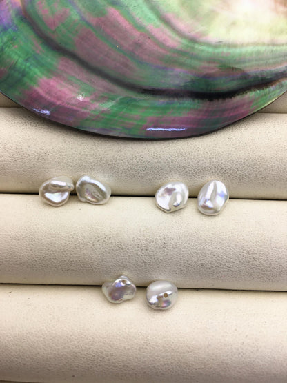 2 pairs AAA 6-7mm White keshi pearls Pair, for make stud earrings, half hole, loose pearl beads, very high luster, ZS-127-62-2
