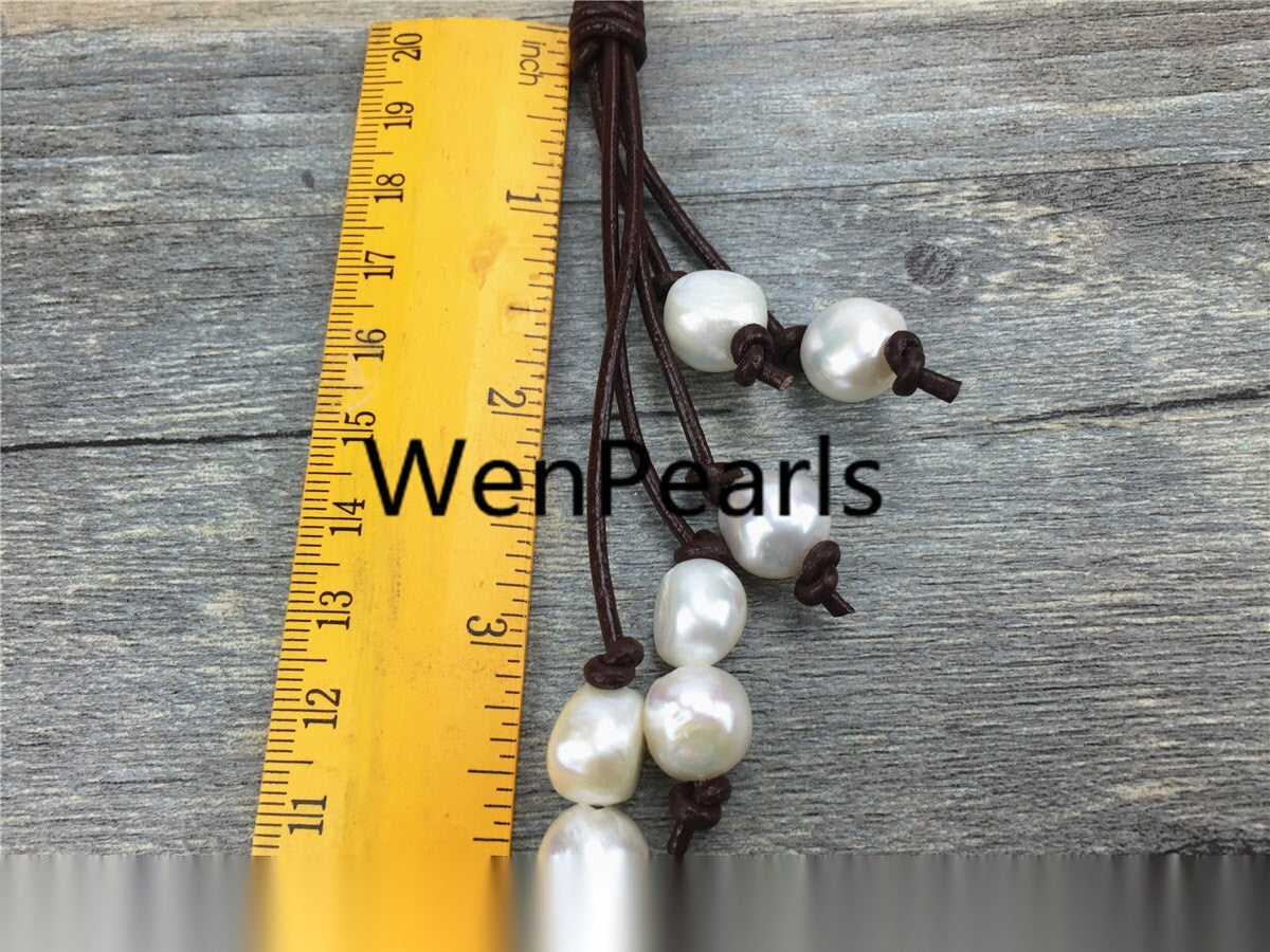 baroque pearls Drop leather necklace, wholesale, Select leather color, Leather Pearl necklace, Leather baroque pearl necklace, Le1-012