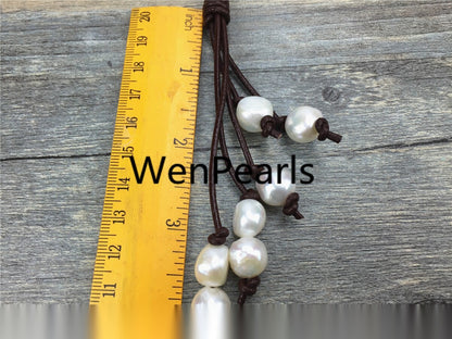 baroque pearls Drop leather necklace, wholesale, Select leather color, Leather Pearl necklace, Leather baroque pearl necklace, Le1-012