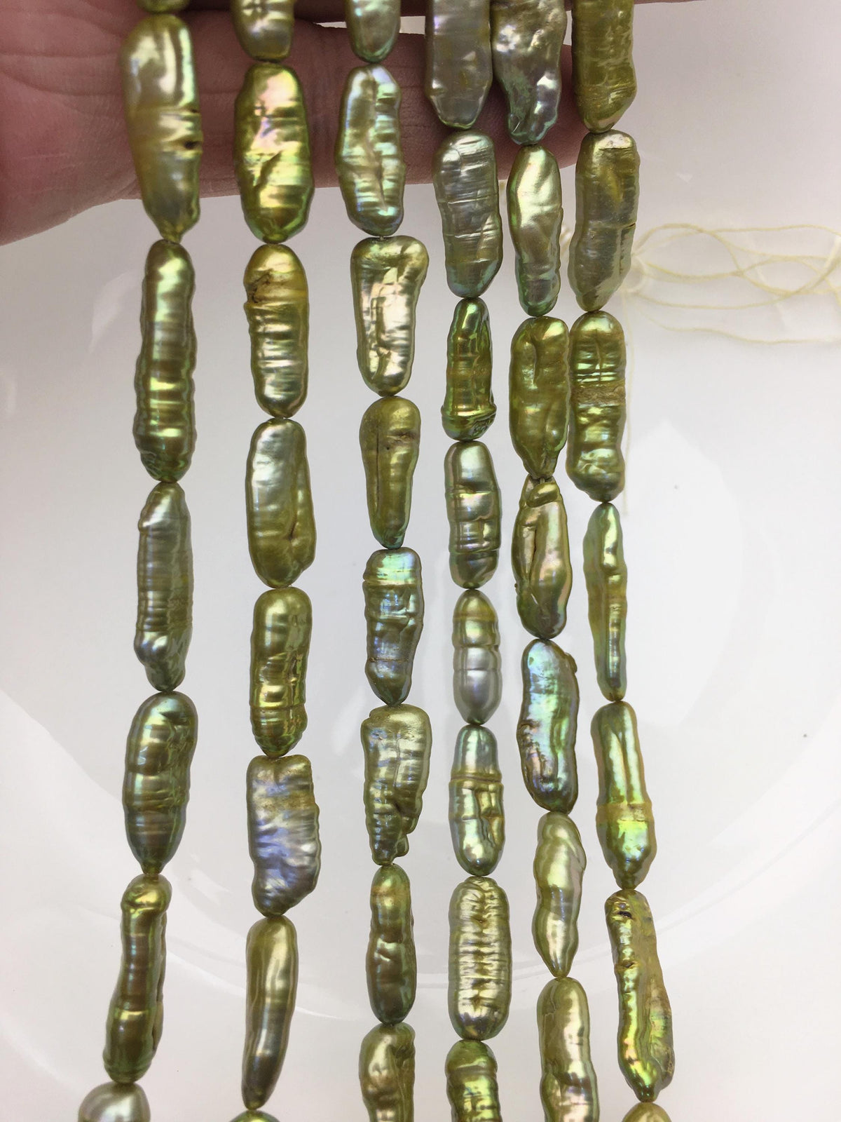 AA+ 7-8mm green Biwa Pearl Necklace,Genuine Fresh Water Pearl,Wedding Necklace,Mothers Day,ZS-80-10-58