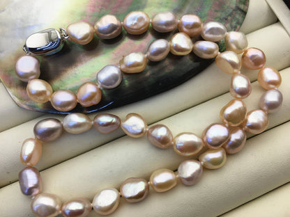 17.5'' AAA+ 9mm Pink Purple Mix Color Nugget Pearl necklace,pearl necklace, NPN1-023