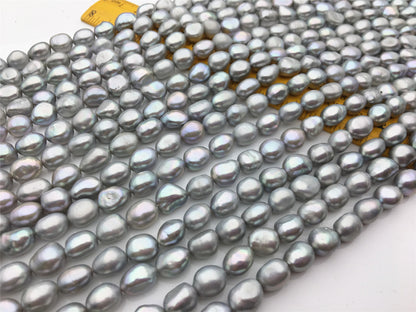 AAA 8.3-9.2mm gray nugget freshwater pearls, Irregular Beads for Pearl Necklace bracelet, gray baroque pearl strand, LM9-3A-31