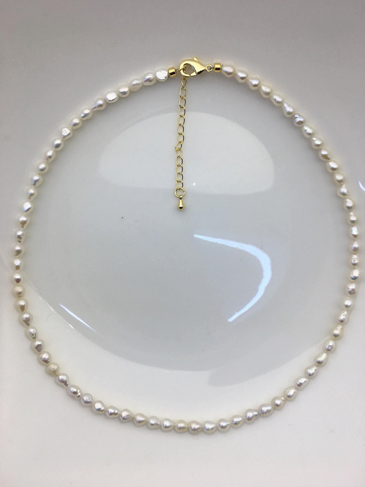 17+2'' AA 4-4.5mm white tiny rice freshwater Pearl necklace, genuine freshwater Pearl necklace, Natural Pearl Necklace, NPN1-T57