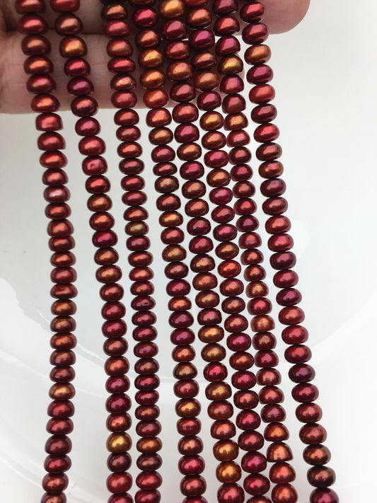 AAA 6-7mm brown red button round freshwater pearls,SM6-T5