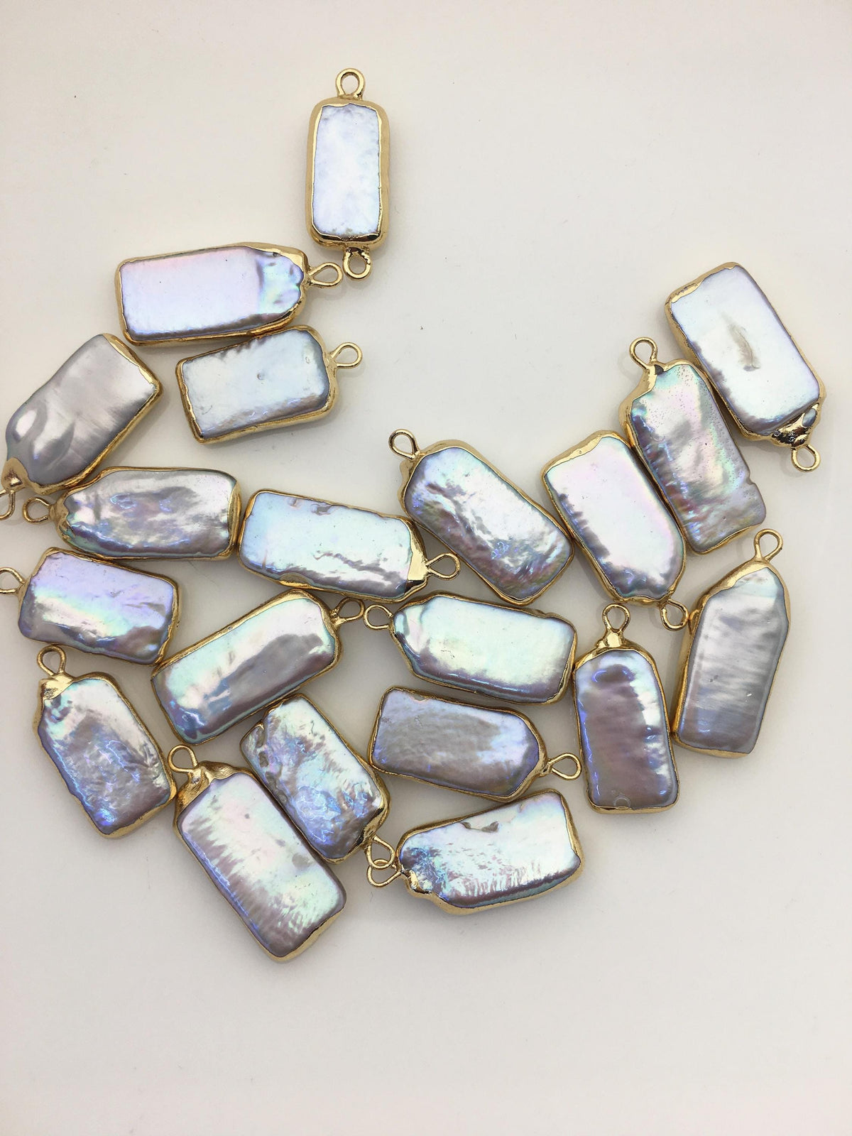5pcs AA+ 10-12mm Gray block Pearl Pendant with Gold Electroplated Edge for make Earrings bracelet necklace, wen pearl, EDG-021