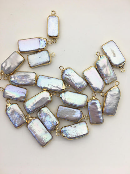 5pcs AA+ 10-12mm Gray block Pearl Pendant with Gold Electroplated Edge for make Earrings bracelet necklace, wen pearl, EDG-021