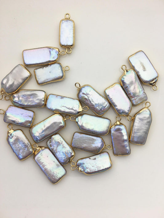 5pcs AA+ 10-12mm Gray block Pearl Pendant with Gold Electroplated Edge for make Earrings bracelet necklace, wen pearl, EDG-021
