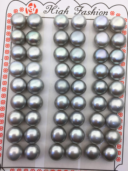 Gray Button Freshwater Pearl Pairs — 9–9.5 mm, 2 Pairs