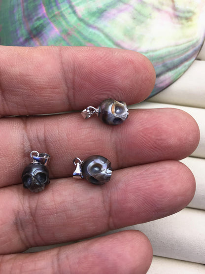 1pc AAA 7-8mm Black HandMade Carved Skull Freshwater Pearl Beads For necklace pendant earrings,DIY pearl,NC1-012-6