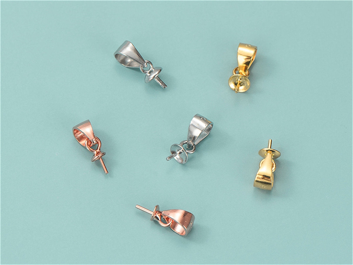 Big Size sterling silver Cup Pearl Bail Pin Pendant for Half-drilled Beads Charms Jewelry Making Accessory,ASL-P-002